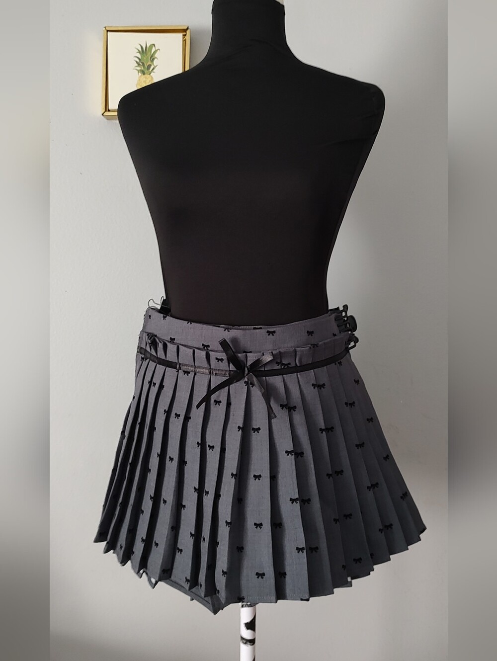 Gray Pleated Mini Skort with Bow Accent